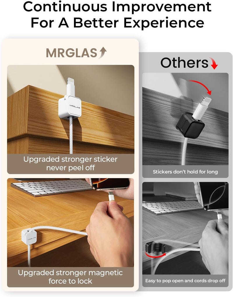 MRGLAS 20-Pack Magnetic Cable Management Cord Organizer,[1s Lock] Cable Holder Clips -Desk Cable Clips [Cable Smooth Adjustable], Adhesive Wire Organizer Keeper for Nightstand Desktop Wall Car Office - Image 4